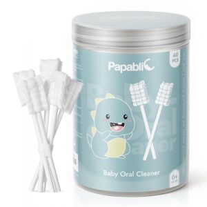 Papablic Baby Tongue Cleaner, Baby Oral Cleaner, Disposable Infant Mouth Cleaner Newborn, Upgrade Gum Cleaner with Paper Handle for Infants Ages 0-2 Years, 40 Pack