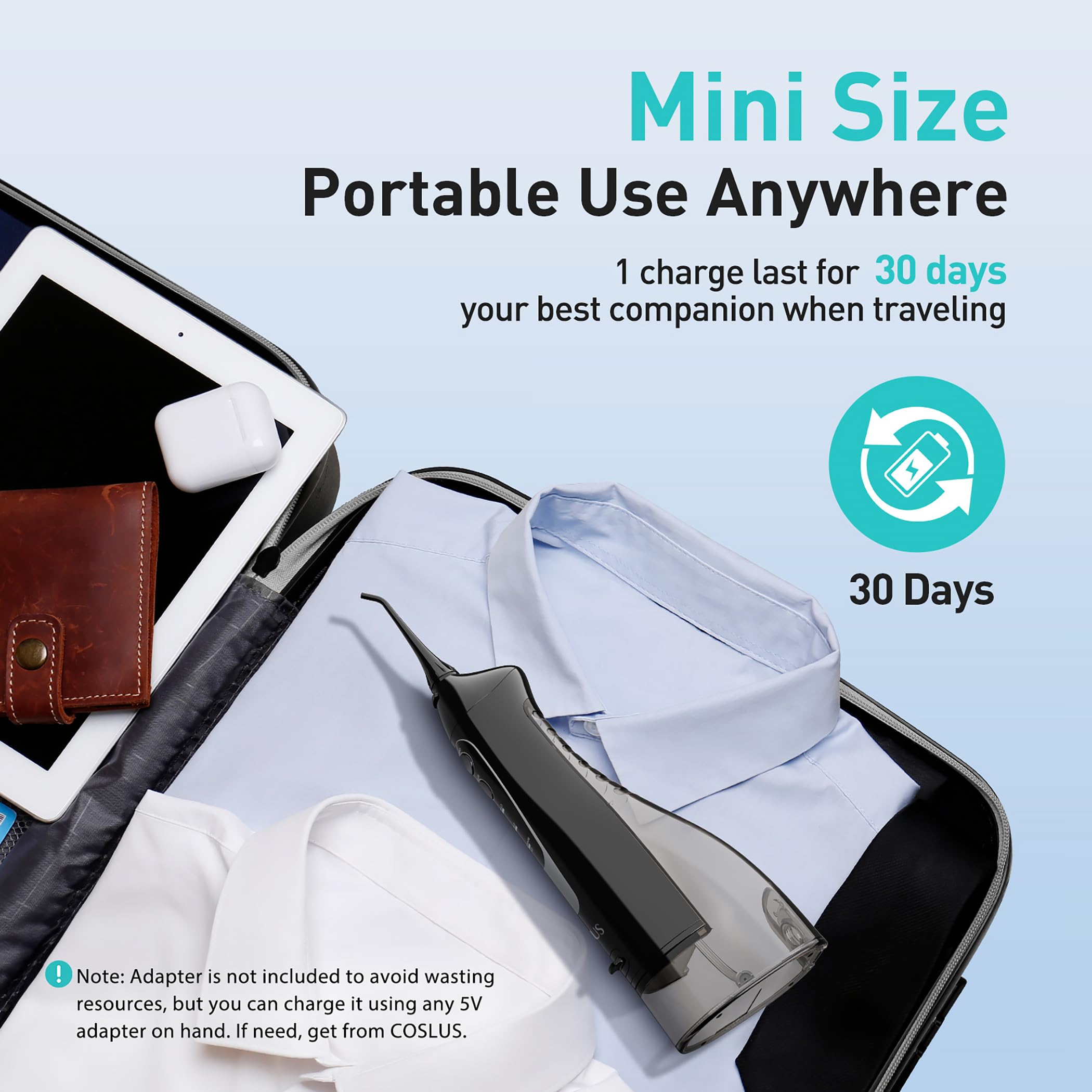 COSLUS Water Dental Flosser Teeth Pick C20(F5020E): Portable Cordless Oral Irrigator 300ML Rechargeable Travel Irrigation Cleaner IPX7 Waterproof Electric Flossing Machine for Teeth Cleaning - Image 7
