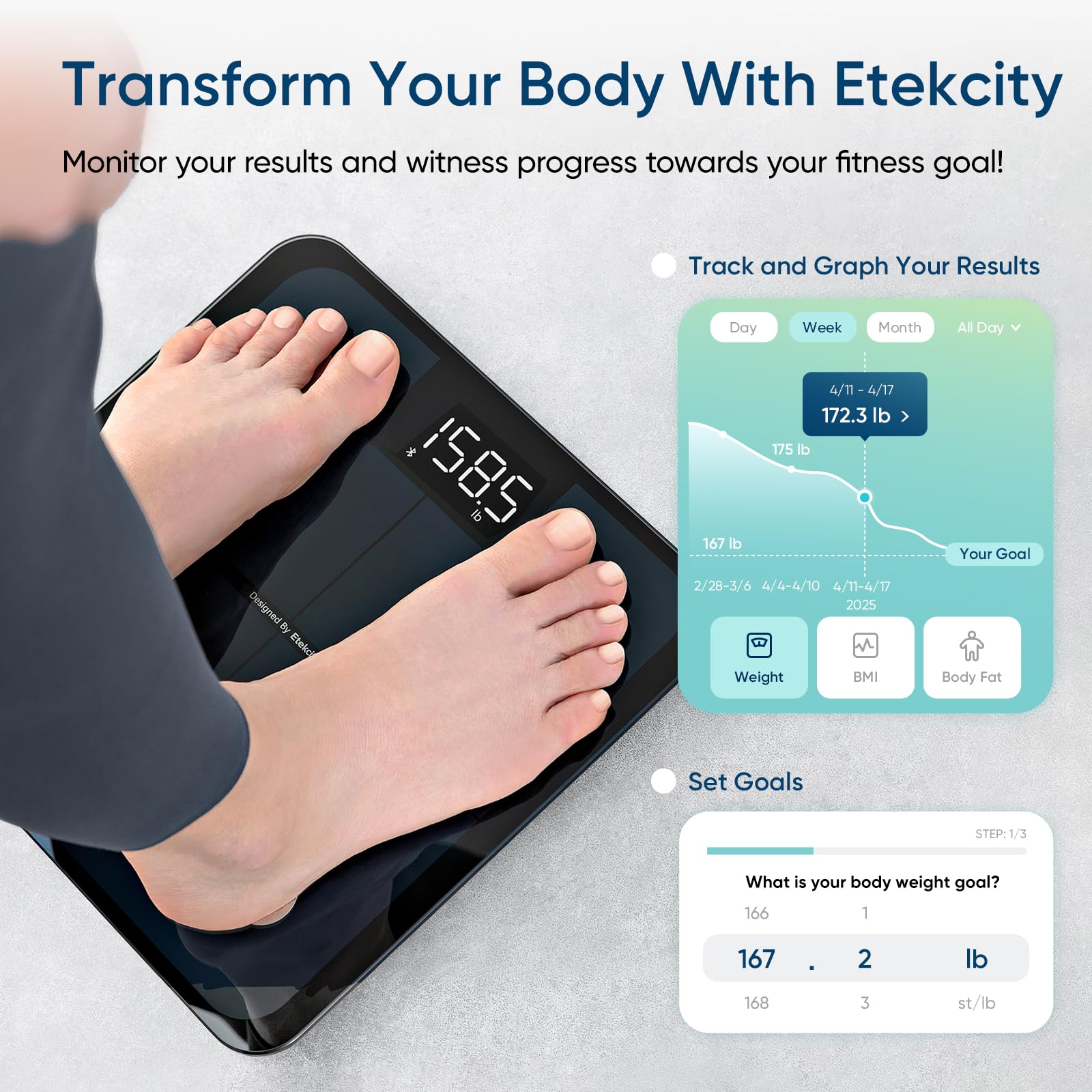 Etekcity Smart Scale for Body Weight, FSA&HSA Eligible, Bathroom Digital Weighing Scale with BMI, Body Fat, Muscle Mass, Accurate Bluetooth Home User Health Equipment Sync Apps, LED, Tempered glass - Image 8