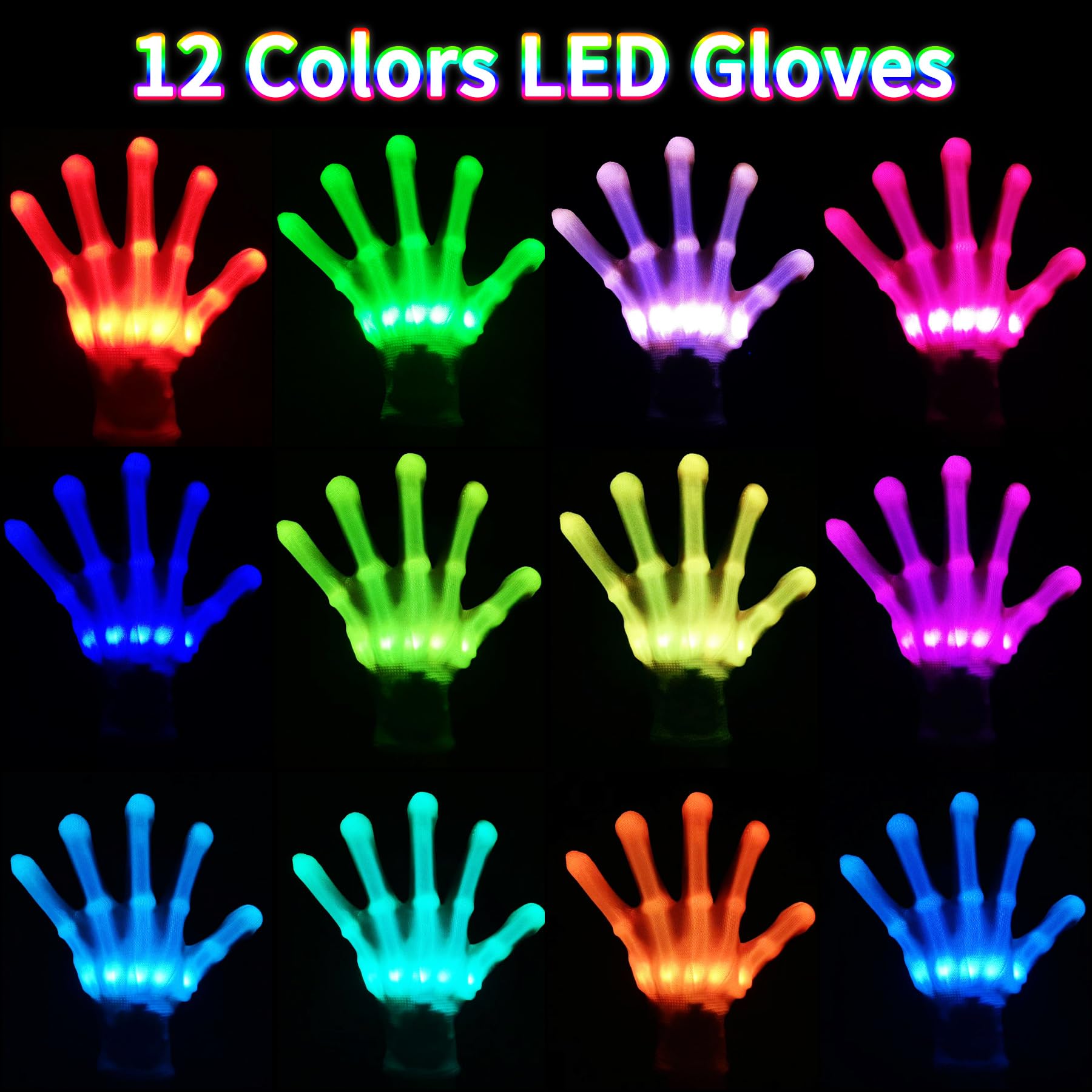 GOGLORYOD 12 Colors Light Up Gloves & LED Gloves - Boys Girls Toys for Age 6-12 Years Old - Stocking Stuffers & Cool Fun Gifts for Halloween Christmas Easter Birthday Parties - Image 7