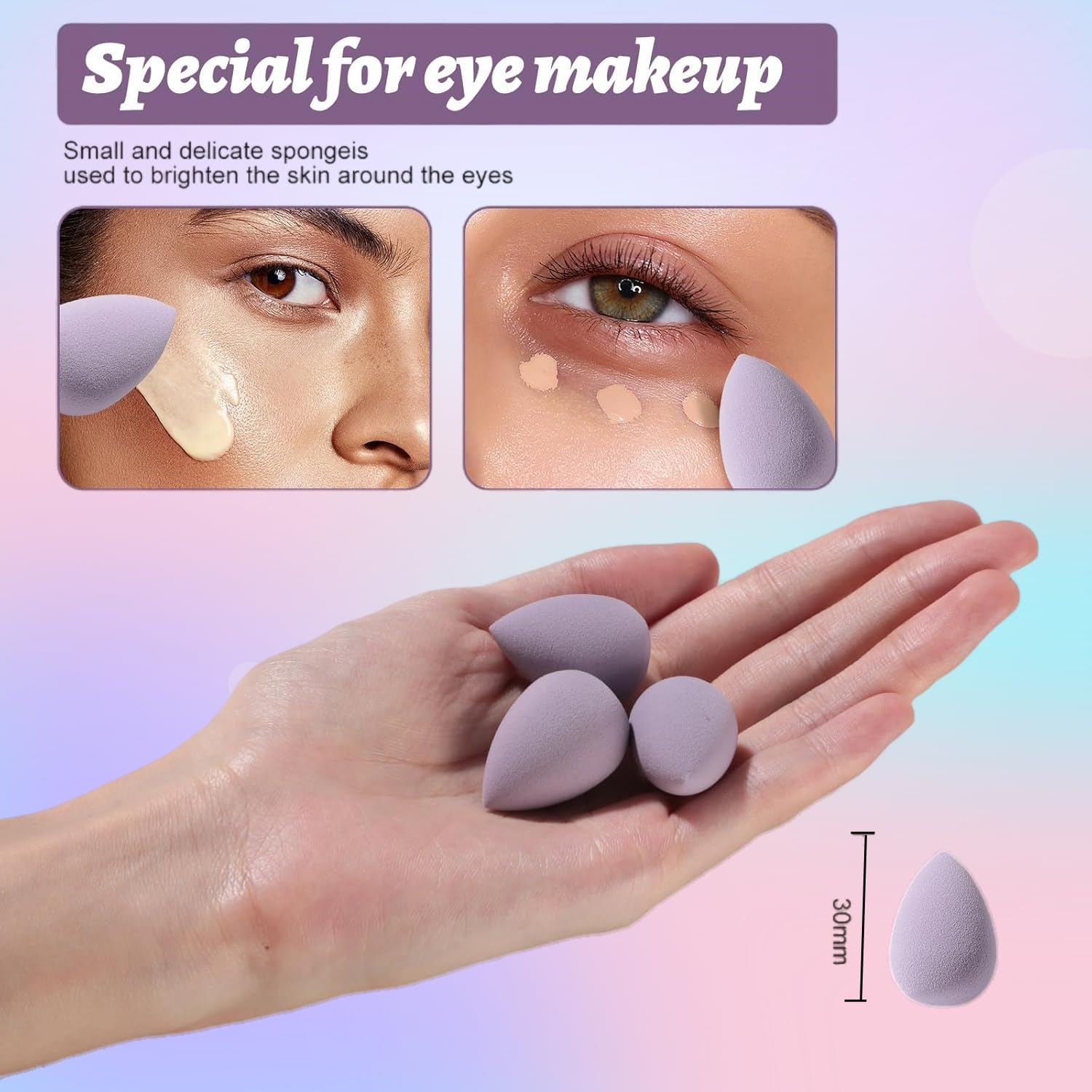 Makeup Sponge Set BS-MALL Triangle Puff 14 Pcs for Liquid, Cream, and Powder, Multi-colored Makeup Sponges and Mini Sponge with Case (A-Purple) - Image 5