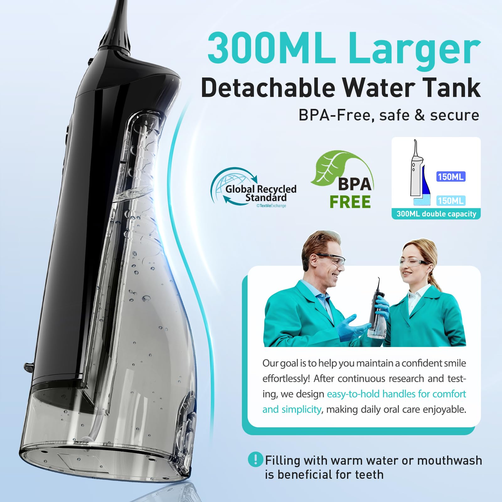 COSLUS Water Dental Flosser Teeth Pick C20(F5020E): Portable Cordless Oral Irrigator 300ML Rechargeable Travel Irrigation Cleaner IPX7 Waterproof Electric Flossing Machine for Teeth Cleaning - Image 8