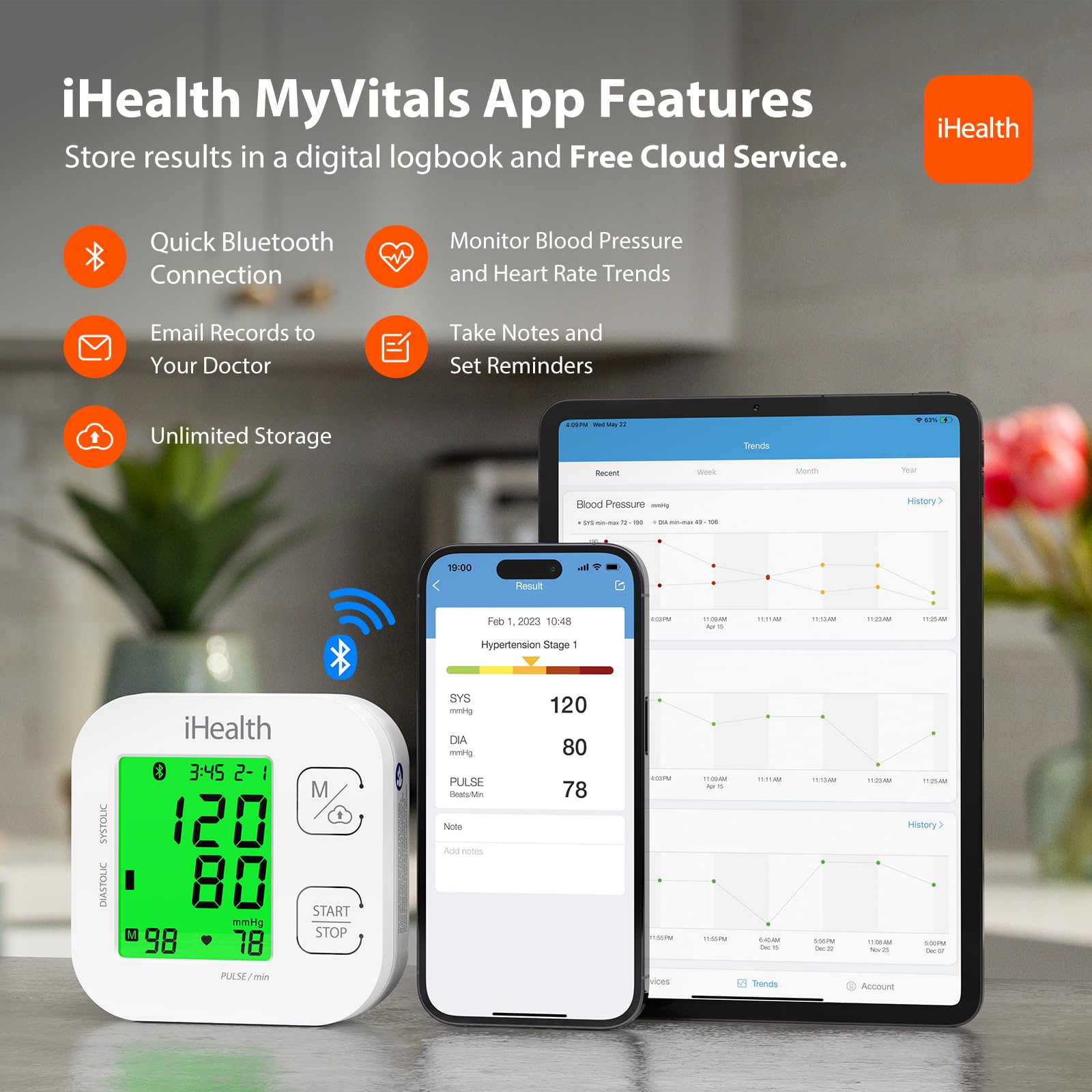 iHealth Track Smart Upper Arm Blood Pressure Monitor with Wide Range Cuff that fits Standard to Large Adult Arms, Bluetooth Compatible for iOS & Android Devices - Image 7