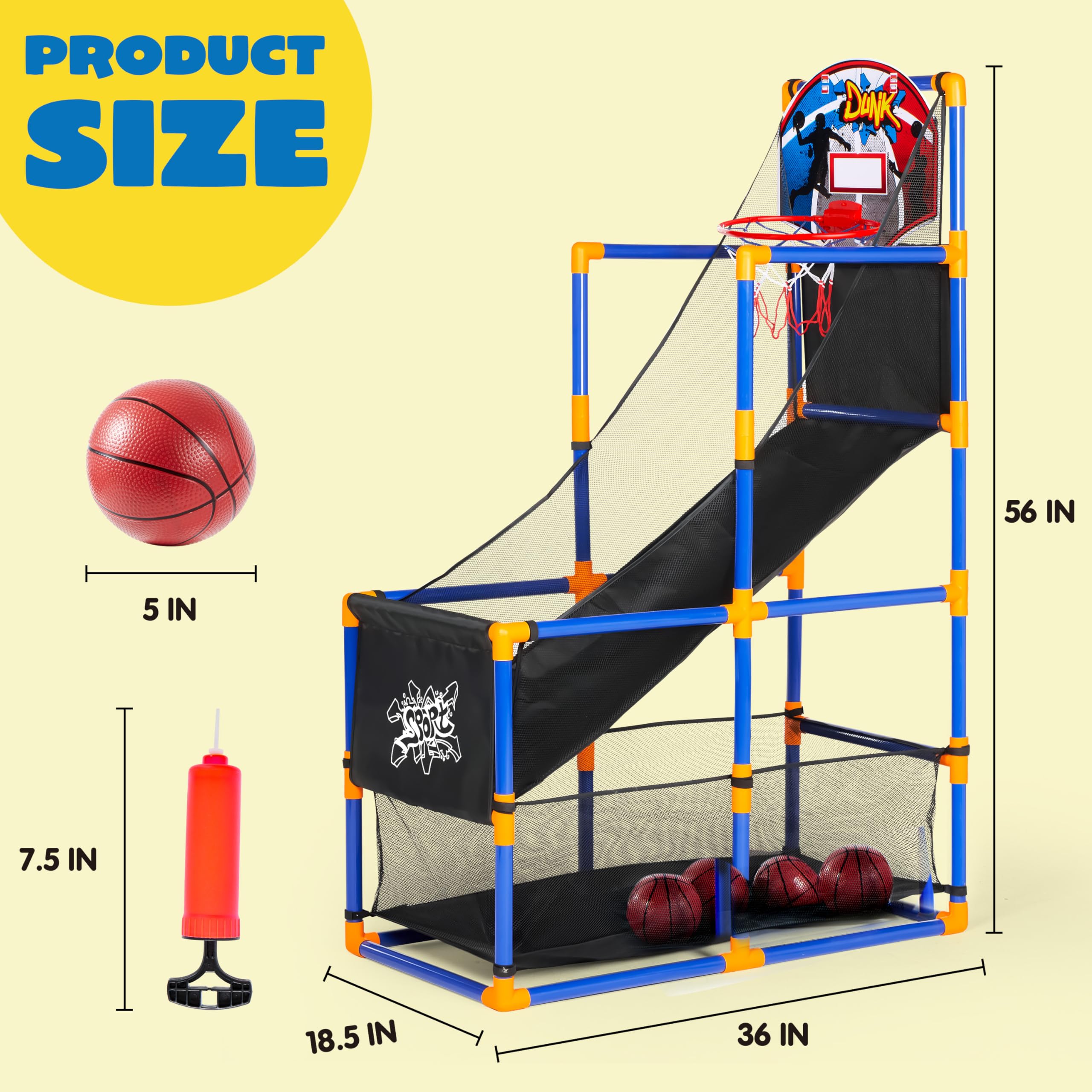 JOYIN Arcade Basketball Game Set with 4 Balls and Hoop for Kids 3 to 12 Years Old Indoor Outdoor Sport Play - Easy Set Up - Air Pump Included - Ideal for Competition - Image 2