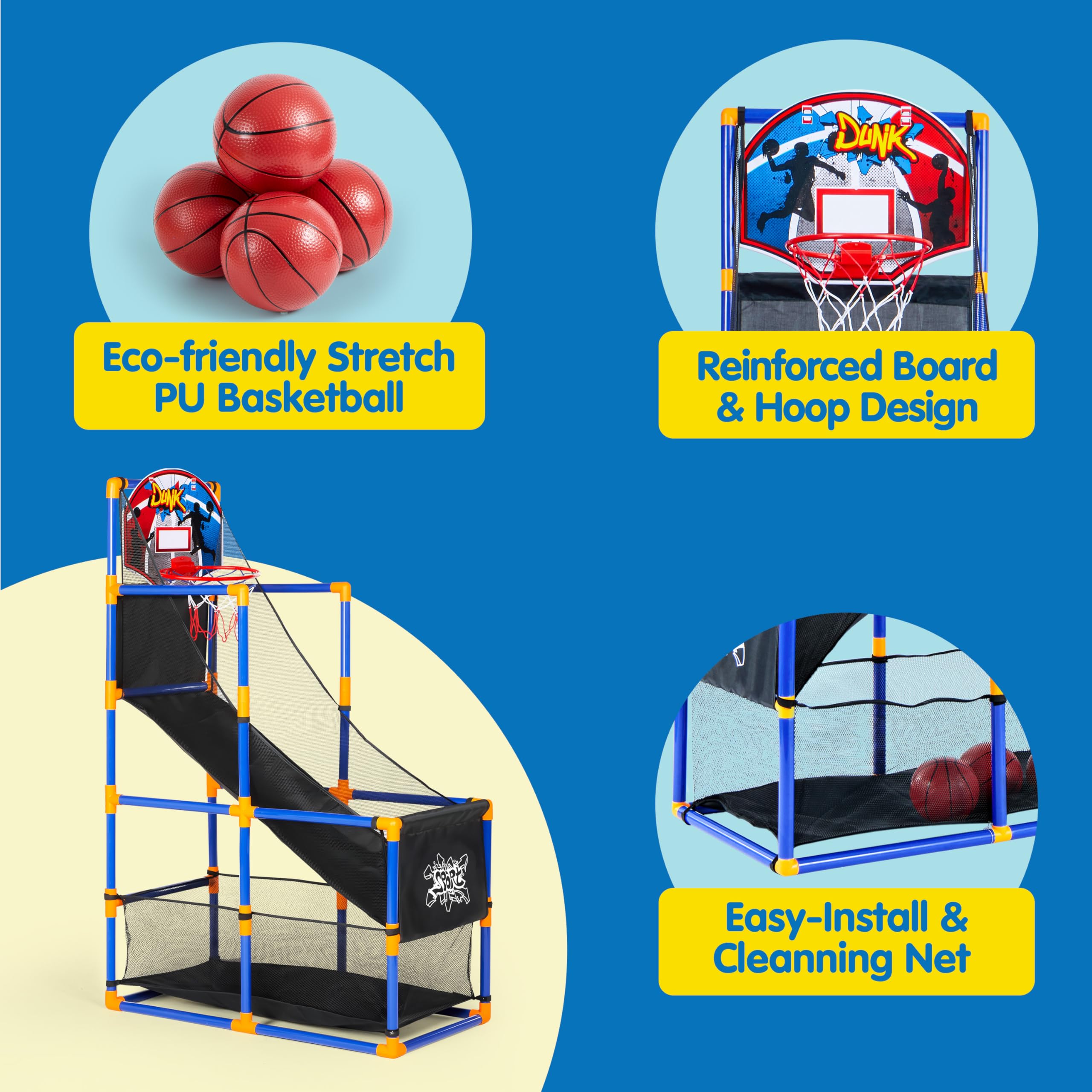 JOYIN Arcade Basketball Game Set with 4 Balls and Hoop for Kids 3 to 12 Years Old Indoor Outdoor Sport Play - Easy Set Up - Air Pump Included - Ideal for Competition - Image 5