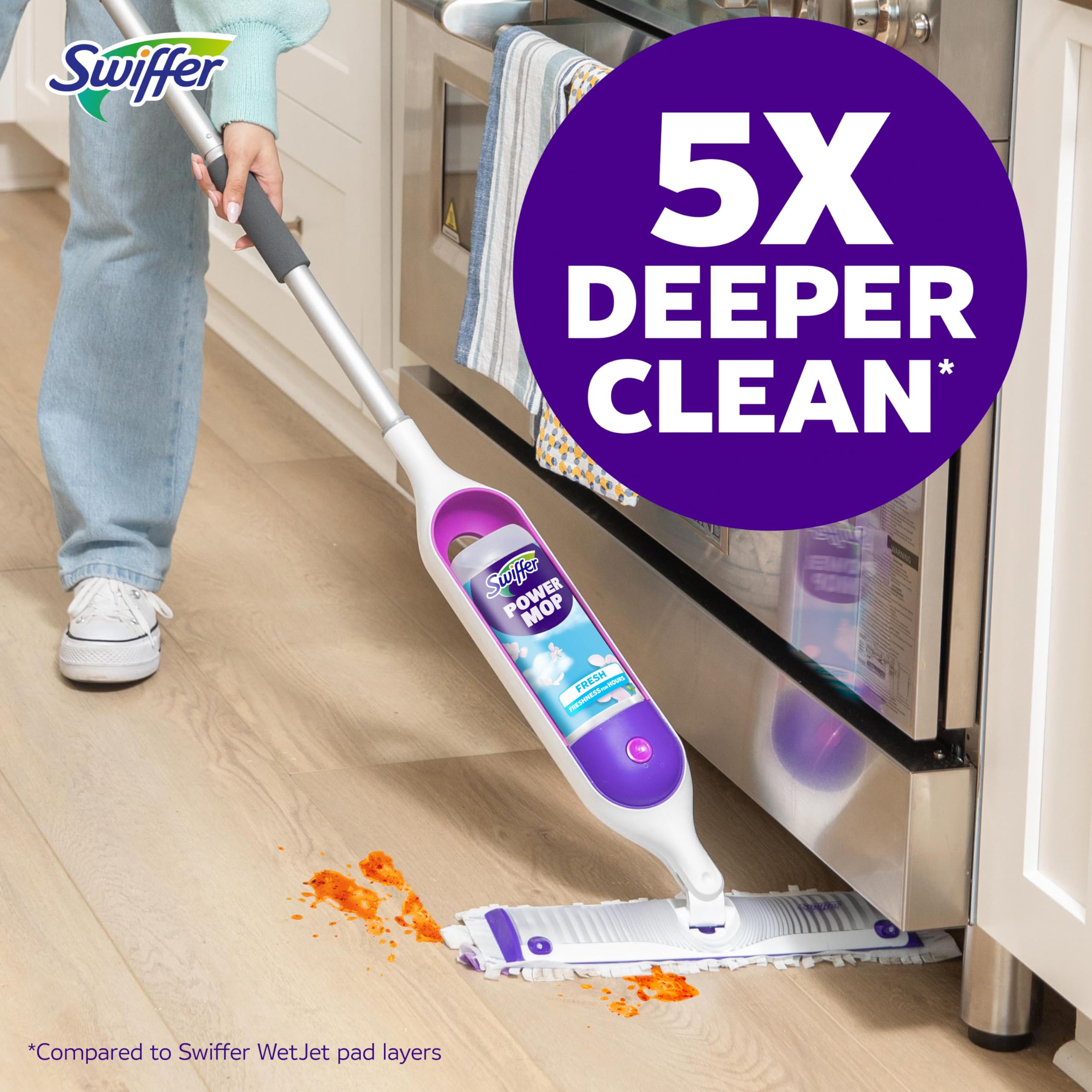 Swiffer PowerMop Multi-Surface Mop Kit for Floor Cleaning, Fresh Scent, Mopping Kit Includes PowerMop, 2 Mopping Pad Refills, 1 Floor Cleaning Solution with Fresh Scent and 2 Batteries - Image 5
