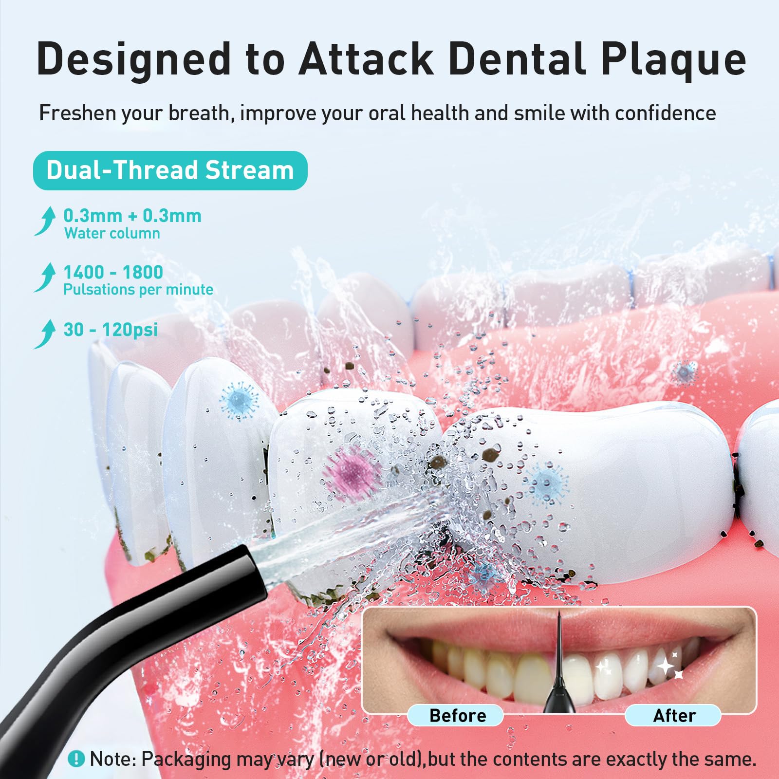 COSLUS Water Dental Flosser Teeth Pick C20(F5020E): Portable Cordless Oral Irrigator 300ML Rechargeable Travel Irrigation Cleaner IPX7 Waterproof Electric Flossing Machine for Teeth Cleaning - Image 9