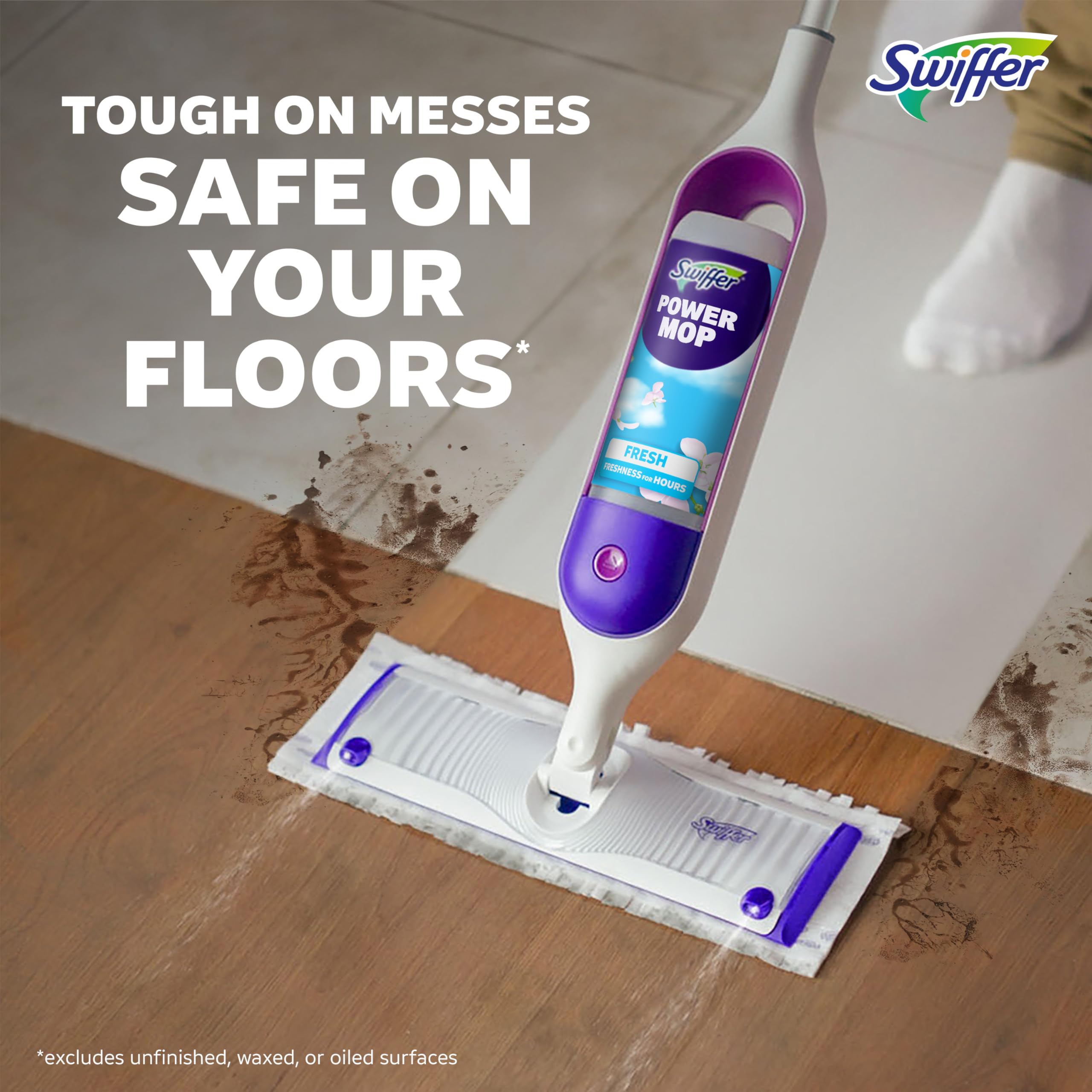 Swiffer PowerMop Multi-Surface Mop Kit for Floor Cleaning, Fresh Scent, Mopping Kit Includes PowerMop, 2 Mopping Pad Refills, 1 Floor Cleaning Solution with Fresh Scent and 2 Batteries - Image 6
