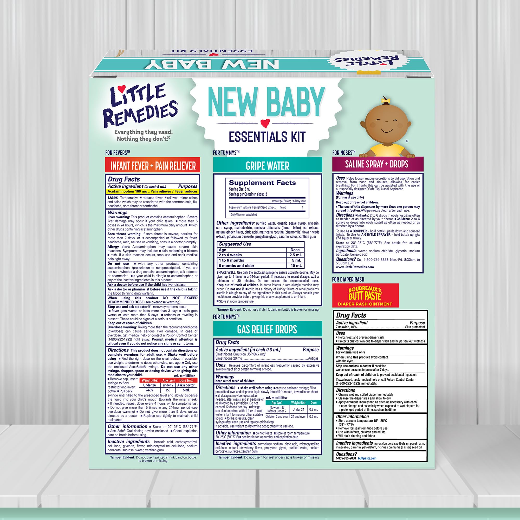 Little Remedies New Baby Essentials Kit with Saline Nasal Spray, Diaper Rash Cream, Gas Relief Drops, Gripe Water & More, Safe for Newborns - Image 3