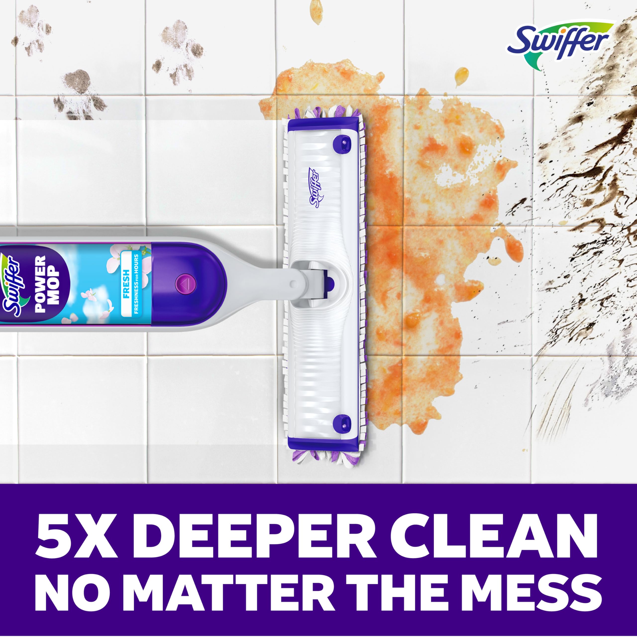 Swiffer PowerMop Multi-Surface Mop Kit for Floor Cleaning, Fresh Scent, Mopping Kit Includes PowerMop, 2 Mopping Pad Refills, 1 Floor Cleaning Solution with Fresh Scent and 2 Batteries - Image 8