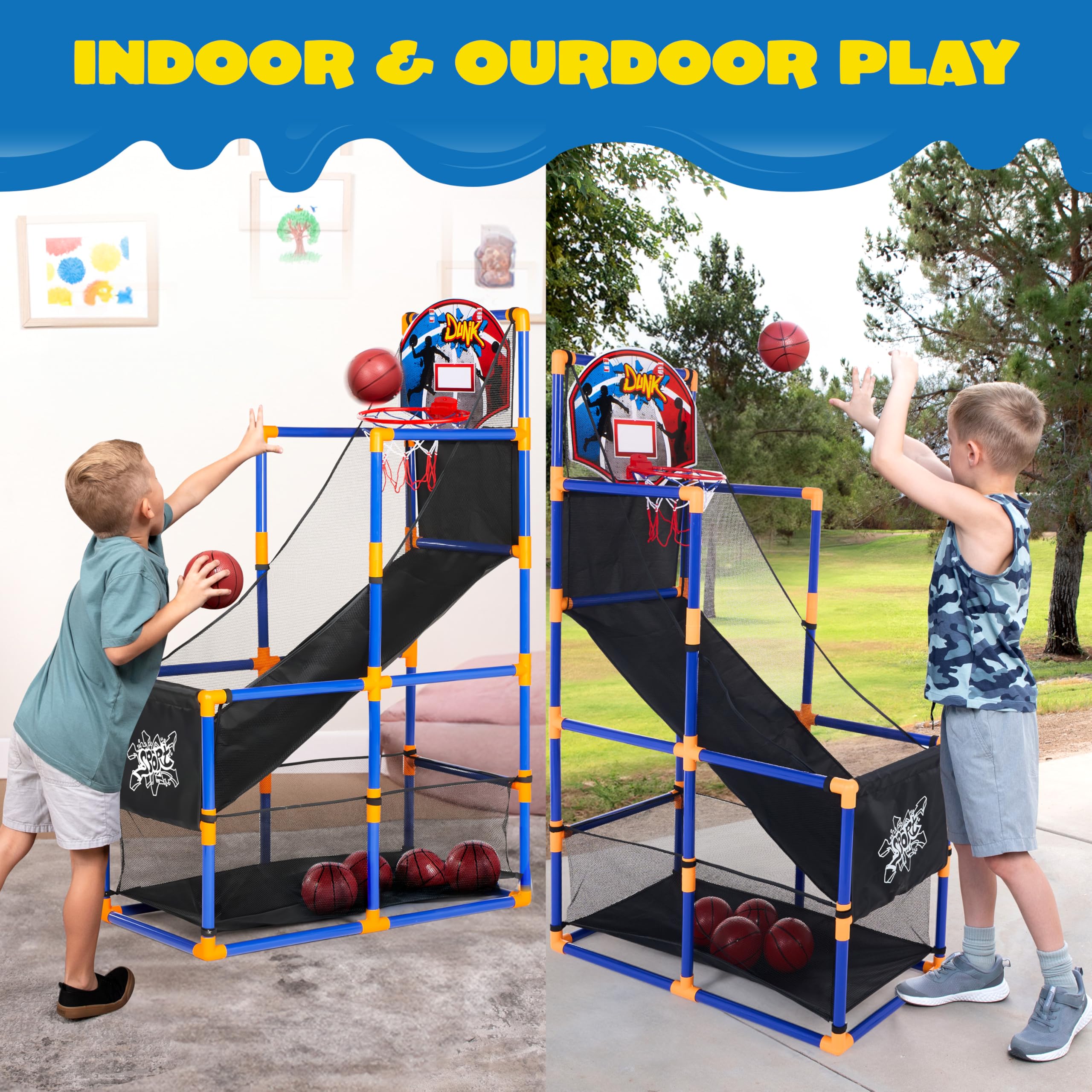 JOYIN Arcade Basketball Game Set with 4 Balls and Hoop for Kids 3 to 12 Years Old Indoor Outdoor Sport Play - Easy Set Up - Air Pump Included - Ideal for Competition - Image 7